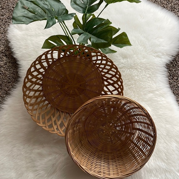 Boho Hippie Wicker Woven Basket Set - Vintage Wall Art Room Decor - Picture 3 of 8